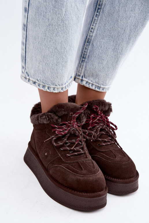 stivali da neve in suede sintetico per donne con lacci Big Star UU274312 colore cioccolato