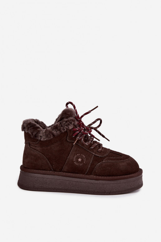stivali da neve in suede sintetico per donne con lacci Big Star UU274312 colore cioccolato