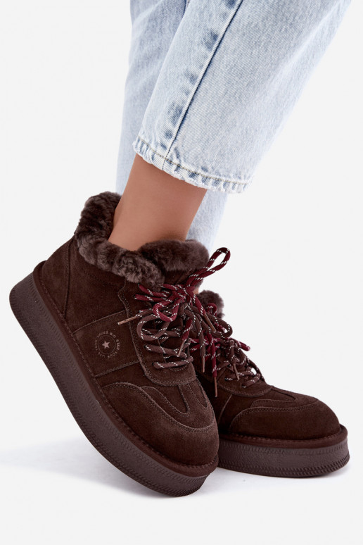 stivali da neve in suede sintetico per donne con lacci Big Star UU274312 colore cioccolato