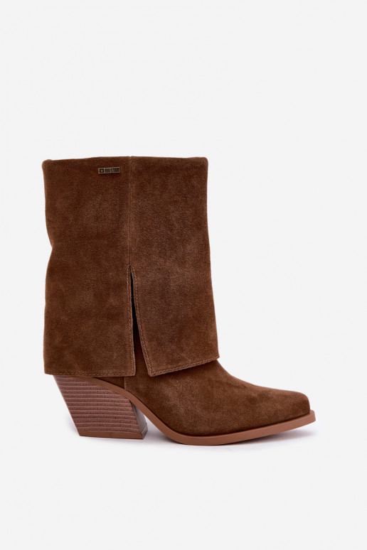 stivaletti in stile cowboy con tacco in suede naturale con gambale ricamato Big Star UU274114 colore marrone