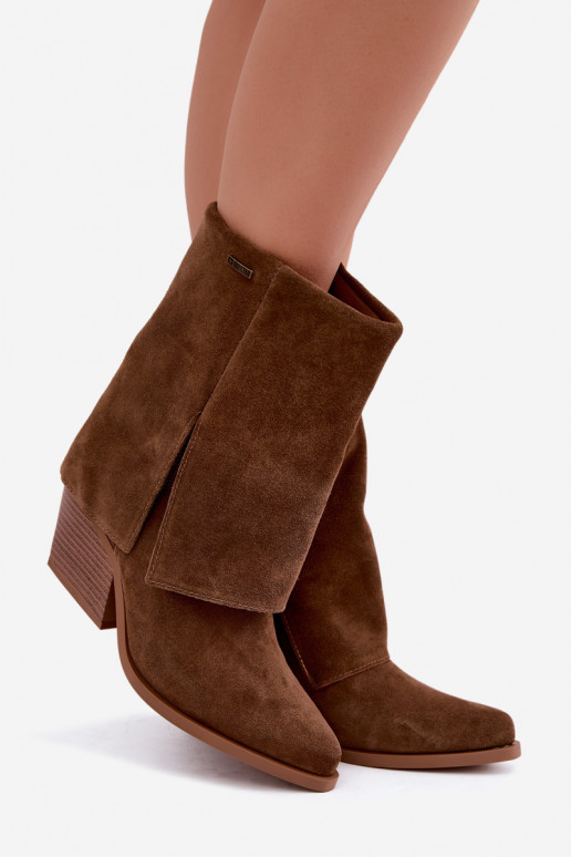 stivaletti in stile cowboy con tacco in suede naturale con gambale ricamato Big Star UU274114 colore marrone