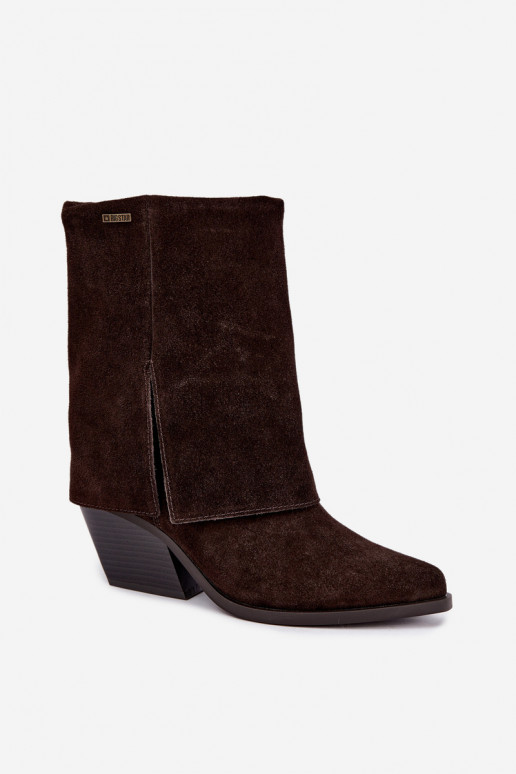 stivaletti in stile cowboy con tacco in suede naturale con gambale ricamato Big Star UU274115 colore cioccolato