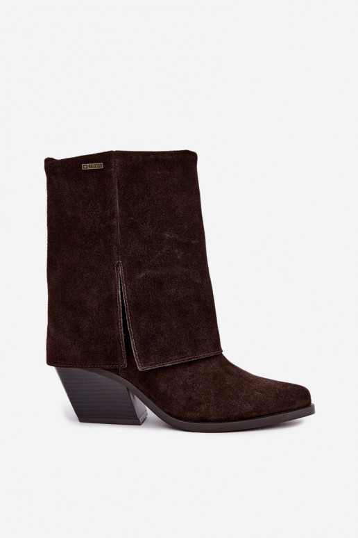stivaletti in stile cowboy con tacco in suede naturale con gambale ricamato Big Star UU274115 colore cioccolato