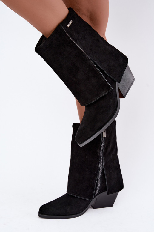 Stivaletti in stile cowboy con tacco in suede naturale Big Star UU274113 neri