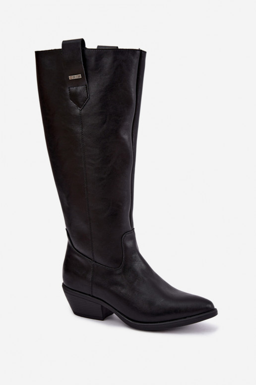 stivali alti in pelle naturale per donne con tacco basso isolati Big Star UU274521 colore nero