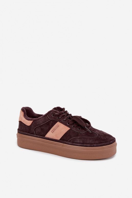 stivali modello sneakers in suede sintetico per donne isolati Big Star UU274770 colore cioccolato