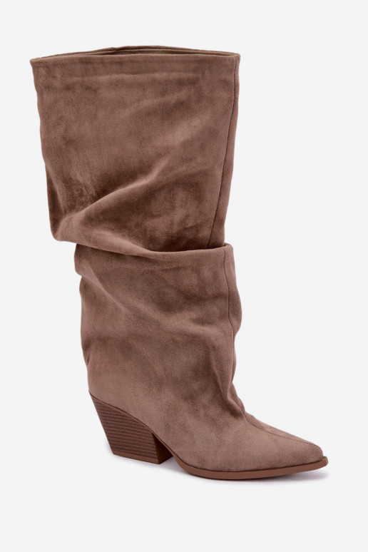 Stivali alti khaki da donna con parte superiore curva e tacchi in suede Durela