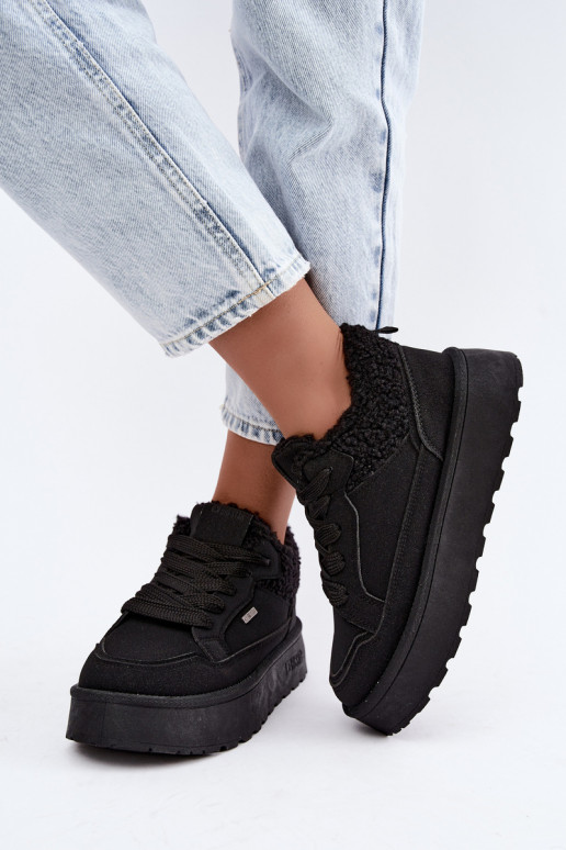 Stivali da neve da donna con piattaforma e pelliccia Big Star SS274104 in nero