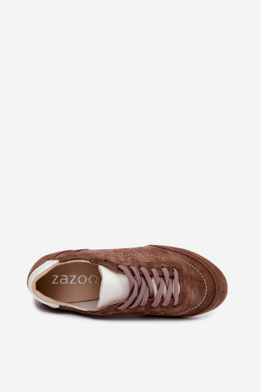 Sneakers in suede marrone con cuciture Zazoo N1414