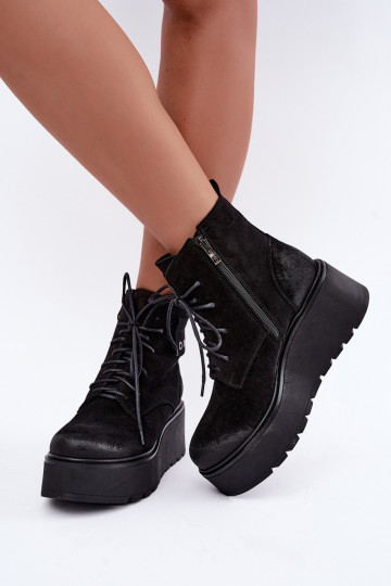 Stivaletti neri da donna con plateau Zazoo 60499