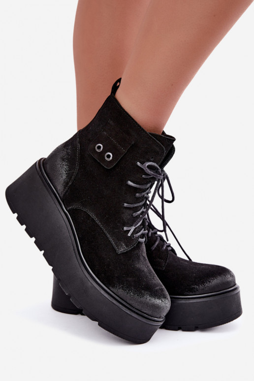 Stivaletti neri da donna con plateau Zazoo 60499