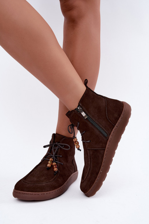 Stivaletti da donna in suede naturale con perline Zazoo 30078