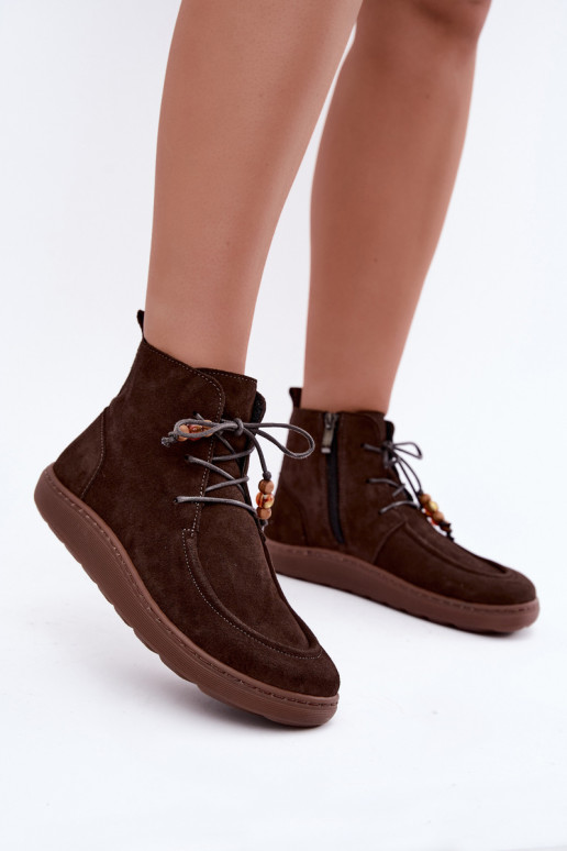 Stivaletti da donna in suede naturale con perline Zazoo 30078