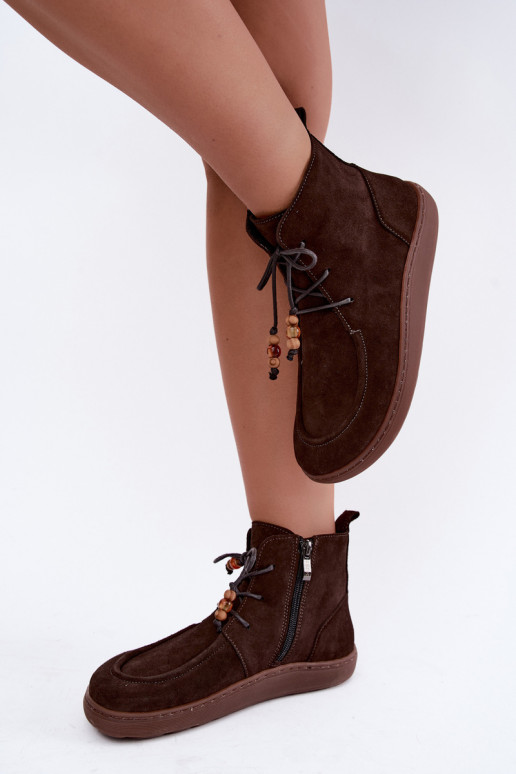 Stivaletti da donna in suede naturale con perline Zazoo 30078