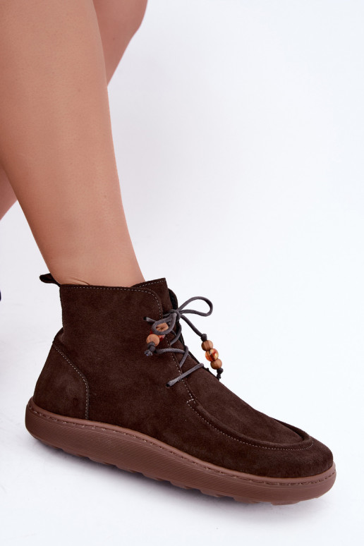 Stivaletti da donna in suede naturale con perline Zazoo 30078