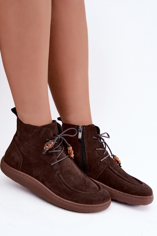 Stivaletti da donna in suede naturale con perline Zazoo 30078