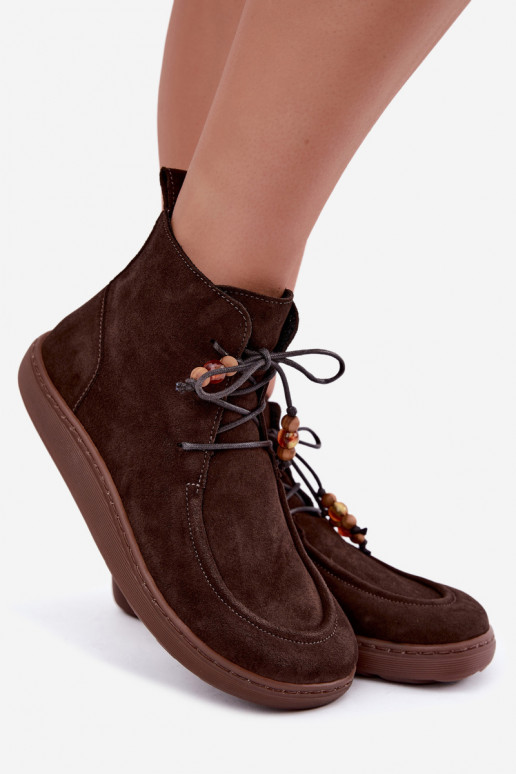 Stivaletti da donna in suede naturale con perline Zazoo 30078