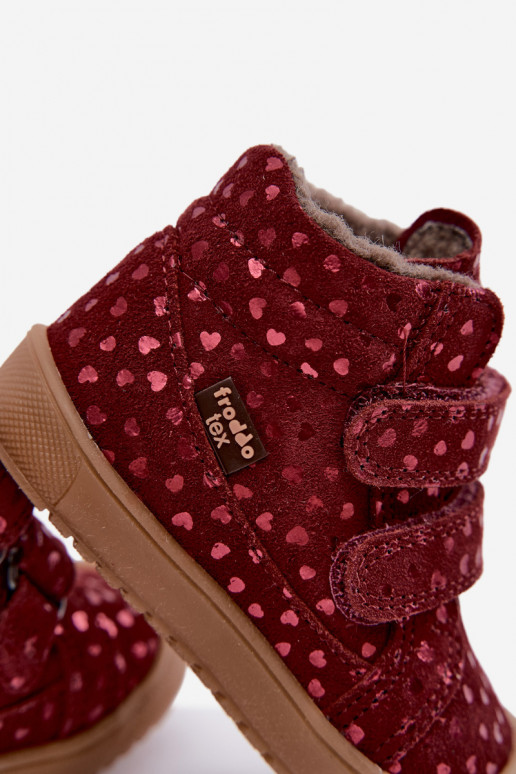 Stivali in suede per bambini con cuori Froddo G2110138-28 color borgogna