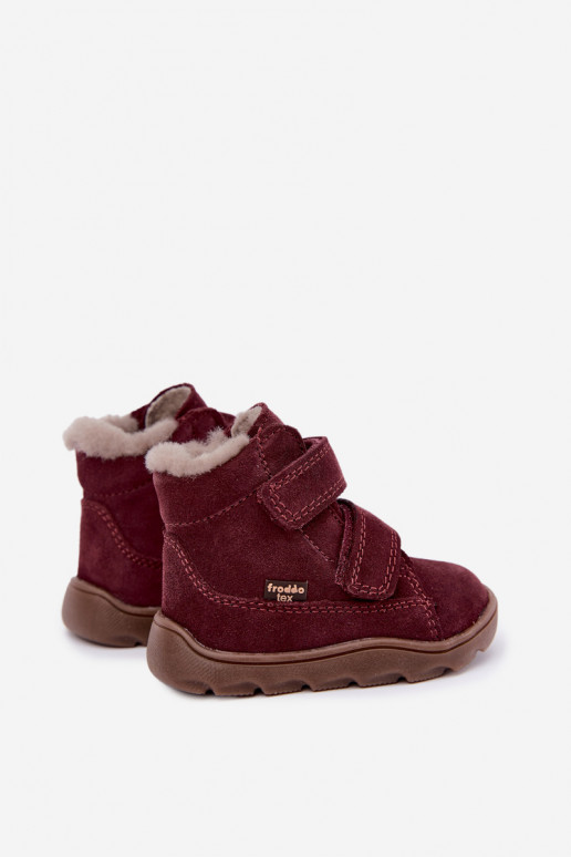 Stivali da neve in suede per bambini Barefoot Froddo G2110151-4 color borgogna