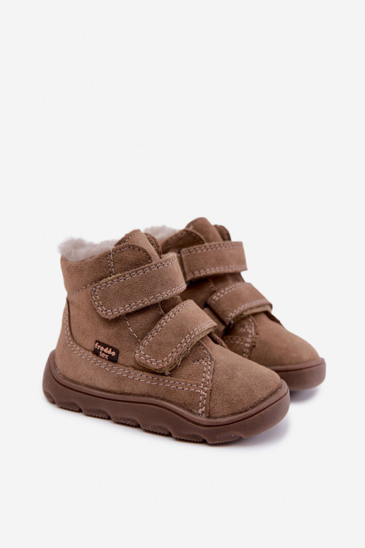 Stivali da neve in suede per bambini Barefoot Froddo G2110151-8 color sabbia