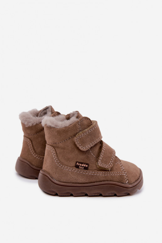 Stivali da neve in suede per bambini Barefoot Froddo G2110151-8 color sabbia