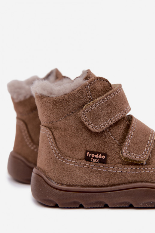 Stivali da neve in suede per bambini Barefoot Froddo G2110151-8 color sabbia