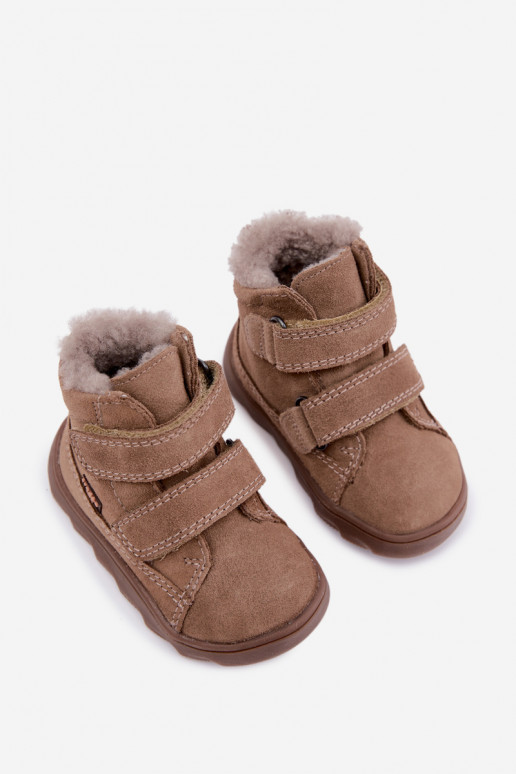 Stivali da neve in suede per bambini Barefoot Froddo G2110151-8 color sabbia