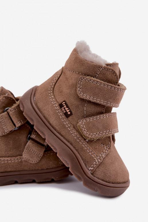 Stivali da neve in suede per bambini Barefoot Froddo G2110151-8 color sabbia