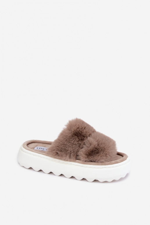 Pantofole da donna con pelliccia su suola più spessa Vinceza 105105 color sabbia