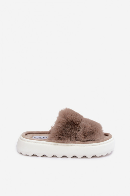 Pantofole da donna con pelliccia su suola più spessa Vinceza 105105 color sabbia