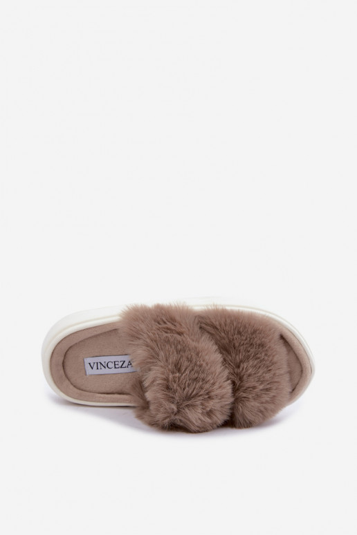 Pantofole da donna con pelliccia su suola più spessa Vinceza 105105 color sabbia