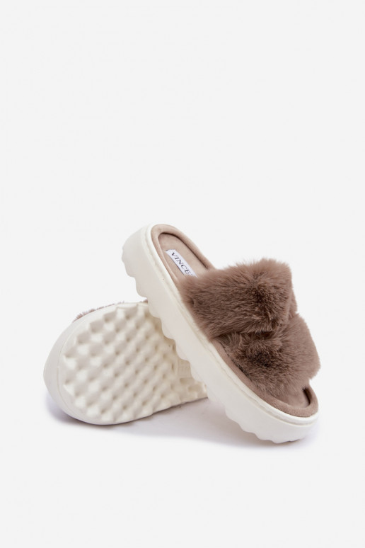 Pantofole da donna con pelliccia su suola più spessa Vinceza 105105 color sabbia