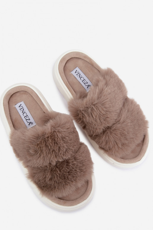 Pantofole da donna con pelliccia su suola più spessa Vinceza 105105 color sabbia