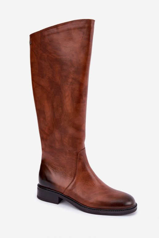 Stivali in pelle da donna al ginocchio con tacco largo isolati Zazoo 70163 marrone