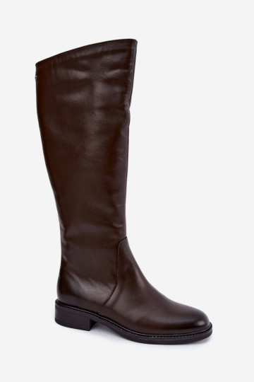 Stivali in pelle da donna al ginocchio con tacco largo isolati Zazoo 70163 cioccolato 2