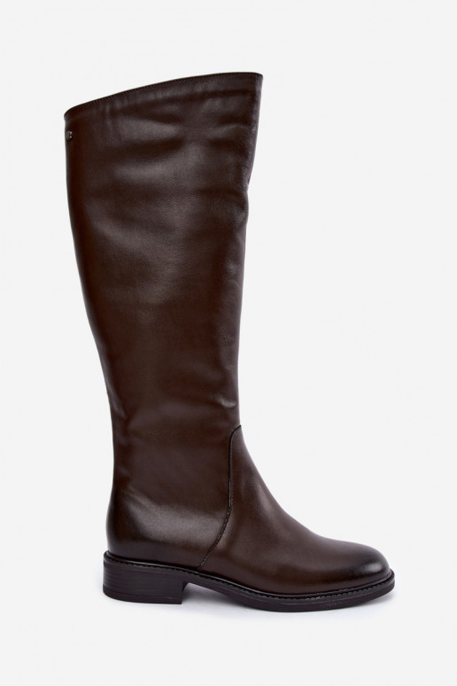 Stivali in pelle da donna al ginocchio con tacco largo isolati Zazoo 70163 cioccolato