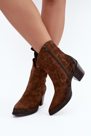 Stivali in suede stile cowboy con stampa Zazoo 1988 marrone 2