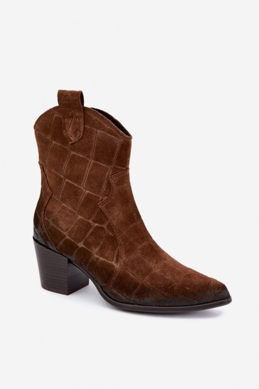 Stivali in suede stile cowboy con stampa Zazoo 1988 marrone