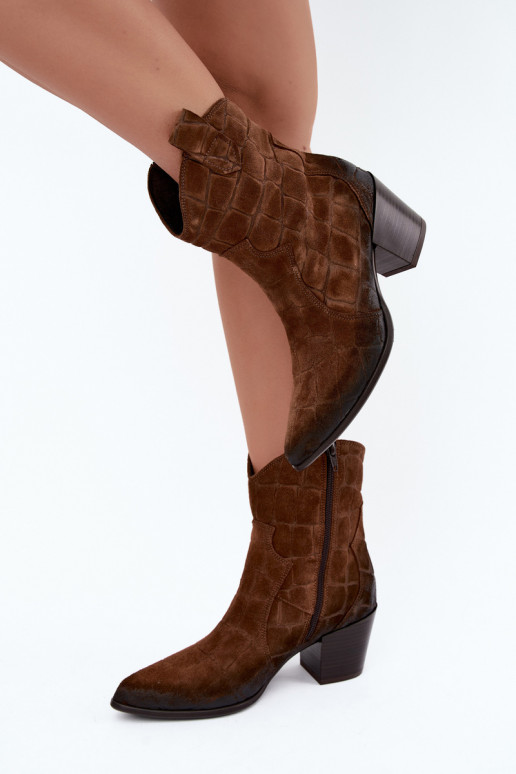 Stivali in suede stile cowboy con stampa Zazoo 1988 marrone