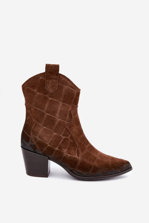 Stivali in suede stile cowboy con stampa Zazoo 1988 marrone