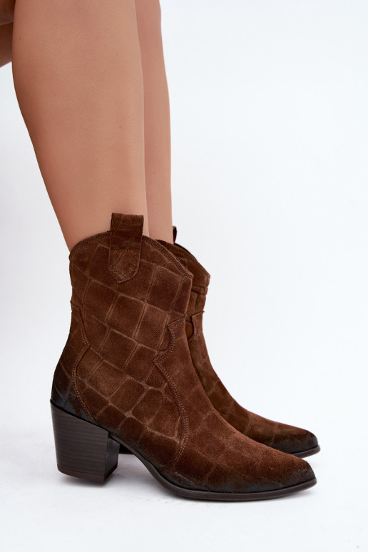 Stivali in suede stile cowboy con stampa Zazoo 1988 marrone