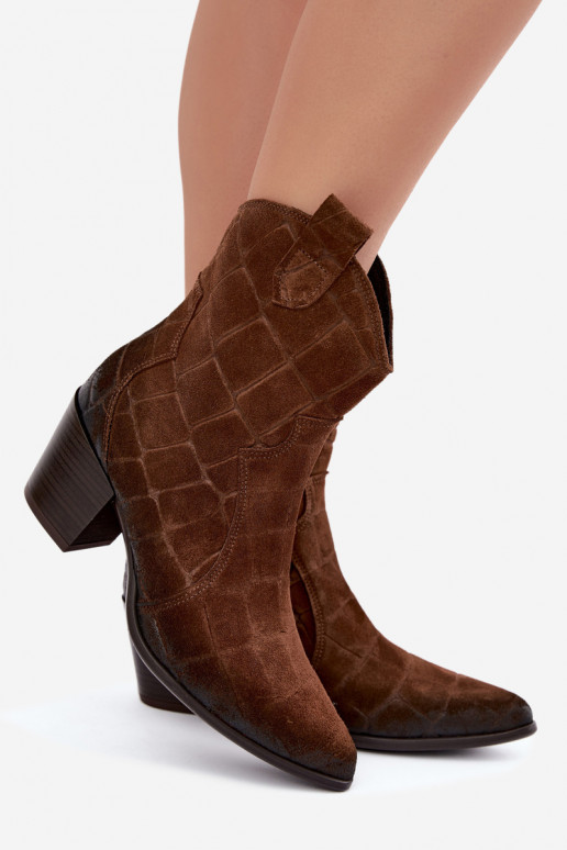 Stivali in suede stile cowboy con stampa Zazoo 1988 marrone