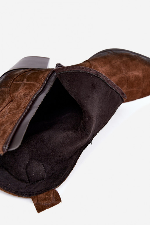 Stivali in suede stile cowboy con stampa Zazoo 1988 marrone