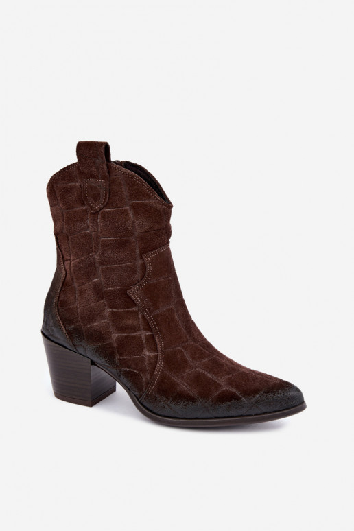 Stivali in suede stile cowboy con stampa Zazoo 1988 cioccolato
