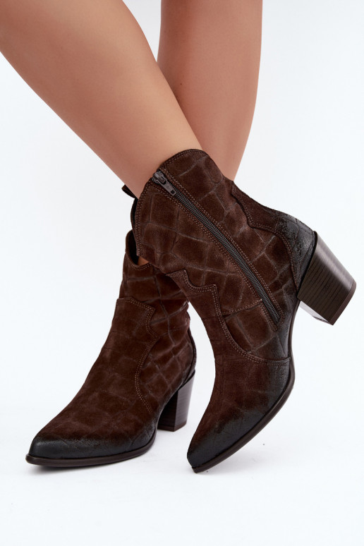 Stivali in suede stile cowboy con stampa Zazoo 1988 cioccolato