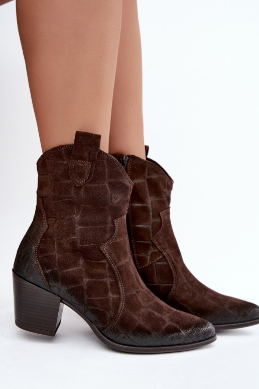 Stivali in suede stile cowboy con stampa Zazoo 1988 cioccolato