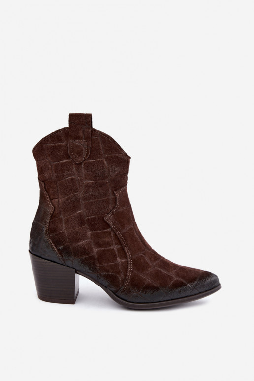 Stivali in suede stile cowboy con stampa Zazoo 1988 cioccolato