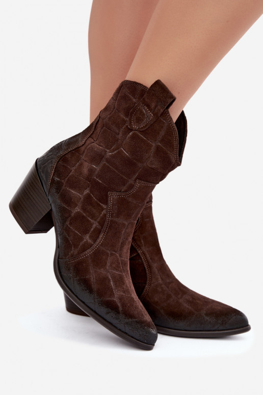 Stivali in suede stile cowboy con stampa Zazoo 1988 cioccolato