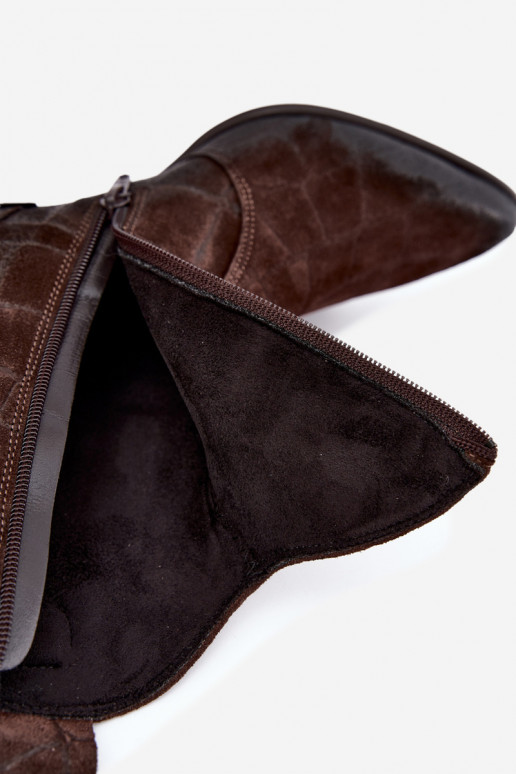 Stivali in suede stile cowboy con stampa Zazoo 1988 cioccolato