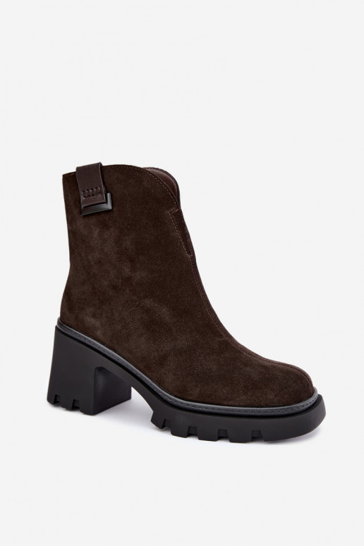 Scarpe isolate in ecopelle scamosciata con tacco T.Sokolski SH Z26-428 cioccolato